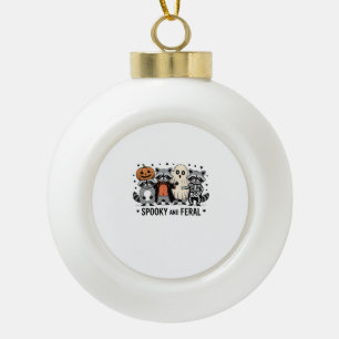 Spooky and Feral Funny Halloween Racoon Ceramic Ball Christmas Ornament