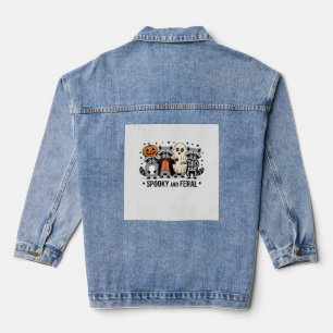 Spooky and Feral Funny Halloween Racoon Denim Jacket