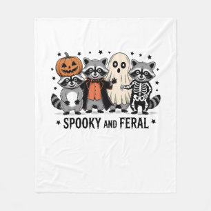 Spooky and Feral Funny Halloween Racoon Fleece Blanket