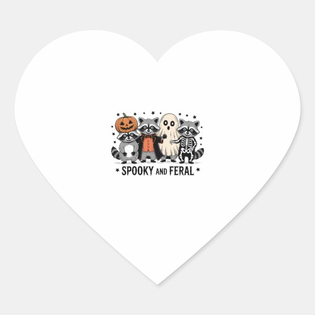 Spooky and Feral Funny Halloween Racoon Heart Sticker (Front)