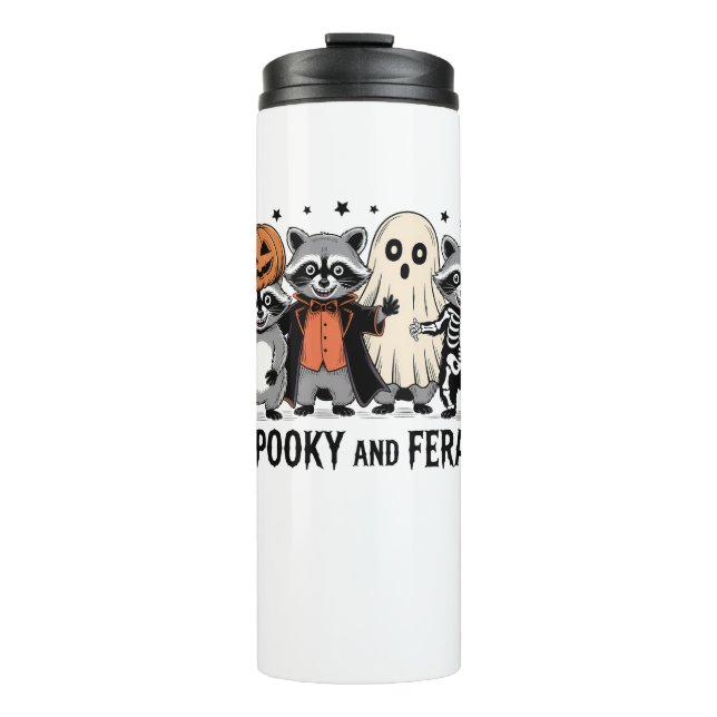 Spooky and Feral Funny Halloween Racoon Thermal Tumbler (Front)
