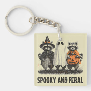 Spooky And Feral Halloween Cute Ghost Racoon Key Ring