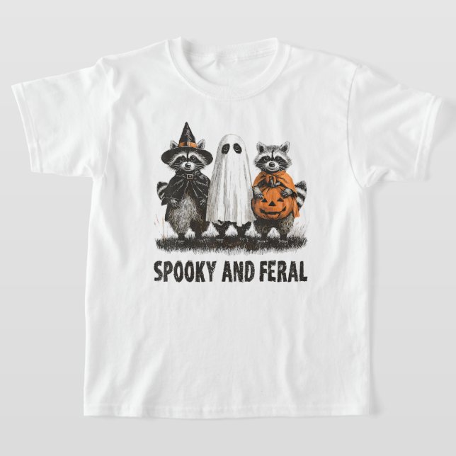 Spooky And Feral Halloween Cute Ghost Racoon T-Shirt (Laydown)