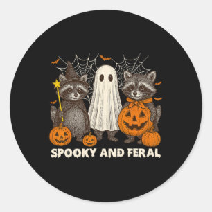 Spooky And Feral Halloween Cute Ghost Racoon Tric Classic Round Sticker