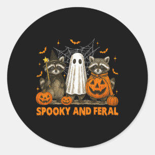 Spooky And Feral Halloween Cute Ghost Racoon Tric Classic Round Sticker