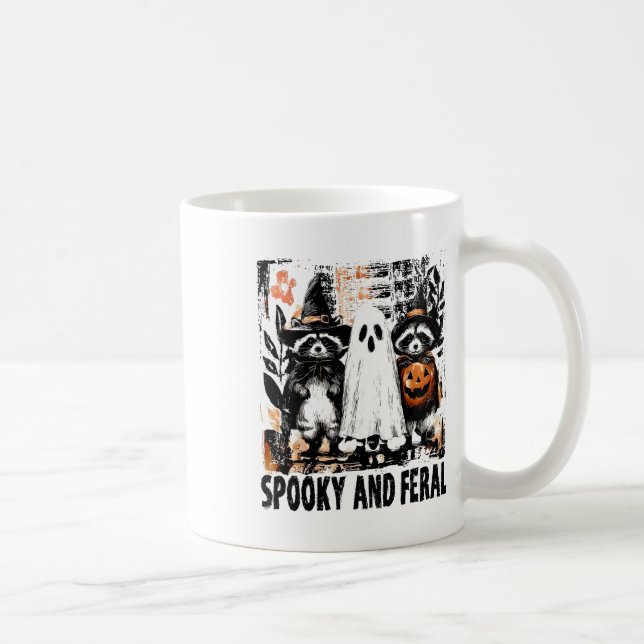 Spooky And Feral Halloween Cute Ghost Racoon Tric Coffee Mug (Right)