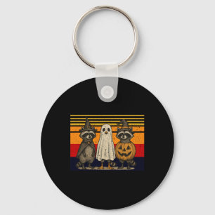 Spooky And Feral Halloween Cute Ghost Racoon Tric Key Ring