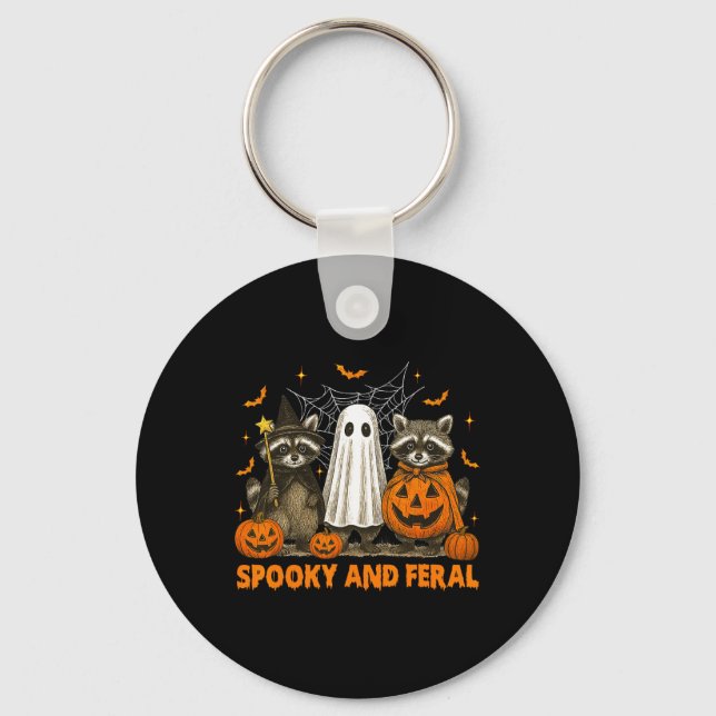 Spooky And Feral Halloween Cute Ghost Racoon Tric Key Ring (Front)