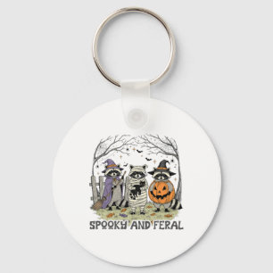 Spooky And Feral Halloween Cute Ghost Racoon Tric Key Ring