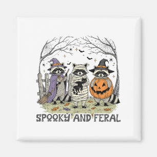 Spooky And Feral Halloween Cute Ghost Racoon Tric Magnet