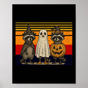 Spooky And Feral Halloween Cute Ghost Racoon Tric Poster