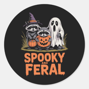 Spooky And Feral Halloween Ghost Racoon Opossum  Classic Round Sticker