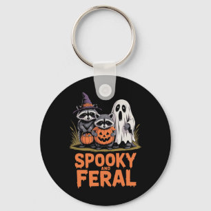 Spooky And Feral Halloween Ghost Racoon Opossum Key Ring