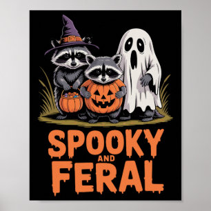 Spooky And Feral Halloween Ghost Racoon Opossum Poster