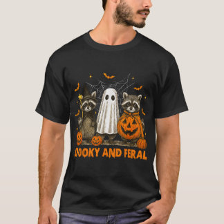 Spooky And Feral Halloween Ghost Racoon Trick T-Shirt