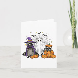 Spooky And Feral Halloween Racoon Ghost Witch Tri Card