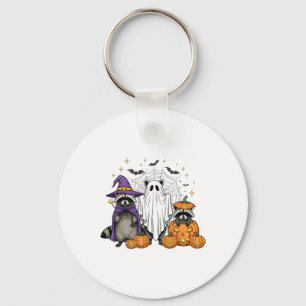 Spooky And Feral Halloween Racoon Ghost Witch Tri Key Ring