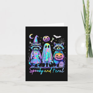 Spooky And Feral Halloween Racoon Witch Ghost Jac Card