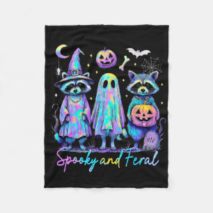 Spooky And Feral Halloween Racoon Witch Ghost Jac Fleece Blanket