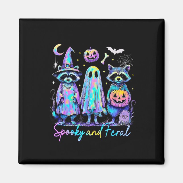 Spooky And Feral Halloween Racoon Witch Ghost Jac Magnet (Front)
