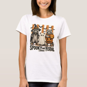 Spooky And Feral Racoon Costumes Funny Halloween T-Shirt