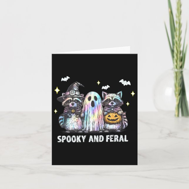 Spooky And Feral Racoon Halloween Racoon Ghost T Card (Front)