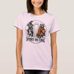 Spooky And Feral Vintage Racoon Halloween Circle T-Shirt