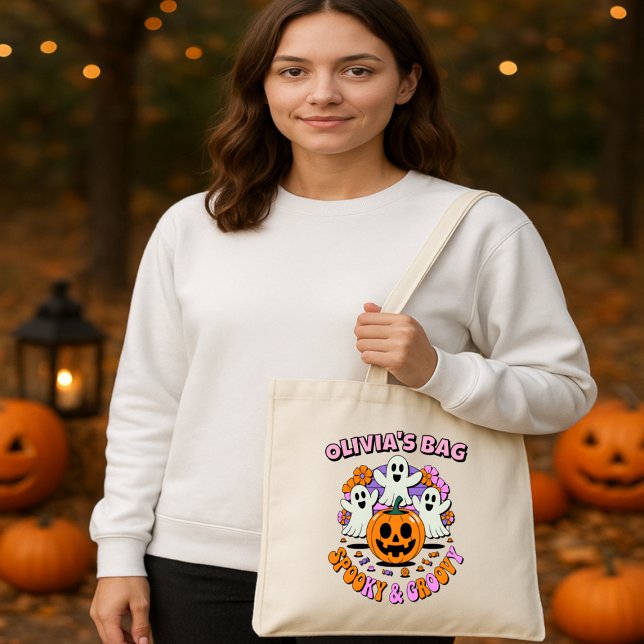 Spooky and Groovy Personalised Halloween Candy Tote Bag (Creator Uploaded)