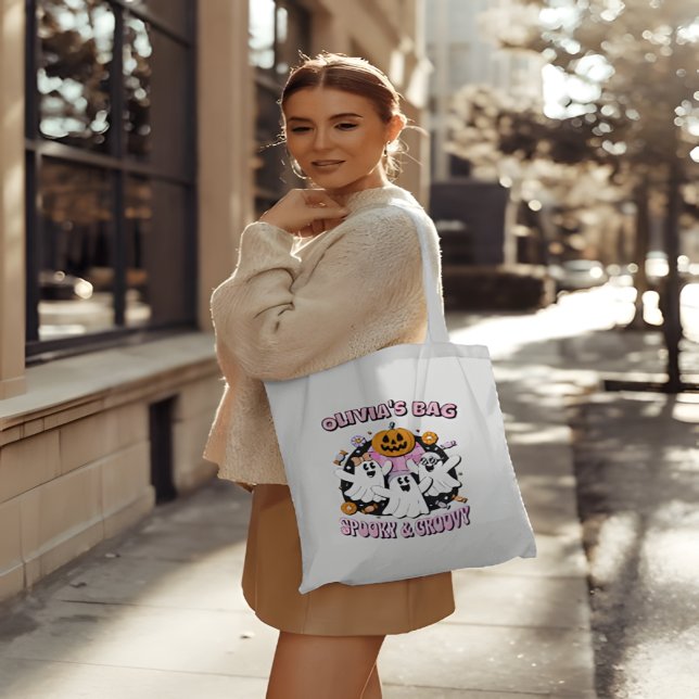 Spooky and Groovy Retro Ghosts Personalised Tote Bag (Creator Uploaded)