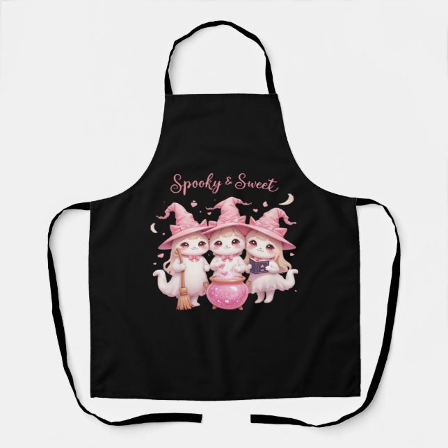 Spooky and Sweet Cute Witch Cat Oversized T-Shirt Apron (Front)