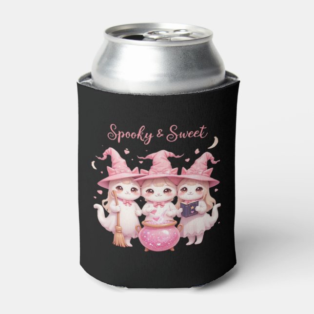 Spooky and Sweet Cute Witch Cat Oversized T-Shirt Can Cooler (Can Front)
