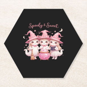 Spooky and Sweet Cute Witch Cat Oversized T-Shirt Paper Coaster
