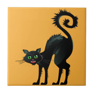 Spooky Angry Black Cat Tile
