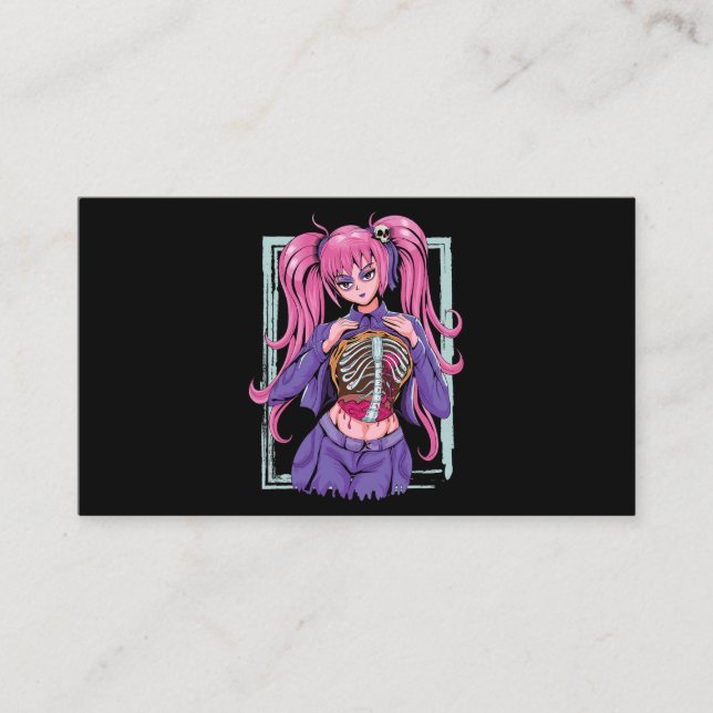 Spooky Anime Girl Waifu Halloween Pastel Goth Occu Business Card (Front)