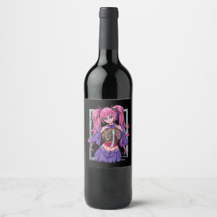 Spooky Anime Girl Waifu Halloween Pastel Goth Occu Wine Label