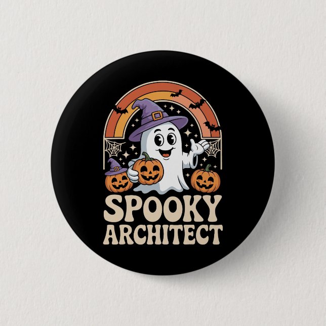 Spooky Architect Ghost Pumpkin Architecture Hallow 6 Cm Round Badge (Front)
