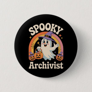 Spooky Archivist Cute Ghost Pumpkin Archives Hallo 6 Cm Round Badge