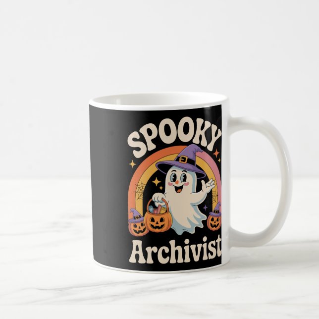 Spooky Archivist Cute Ghost Pumpkin Archives Hallo Coffee Mug (Right)