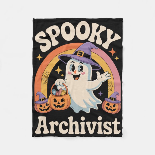 Spooky Archivist Cute Ghost Pumpkin Archives Hallo Fleece Blanket (Front)
