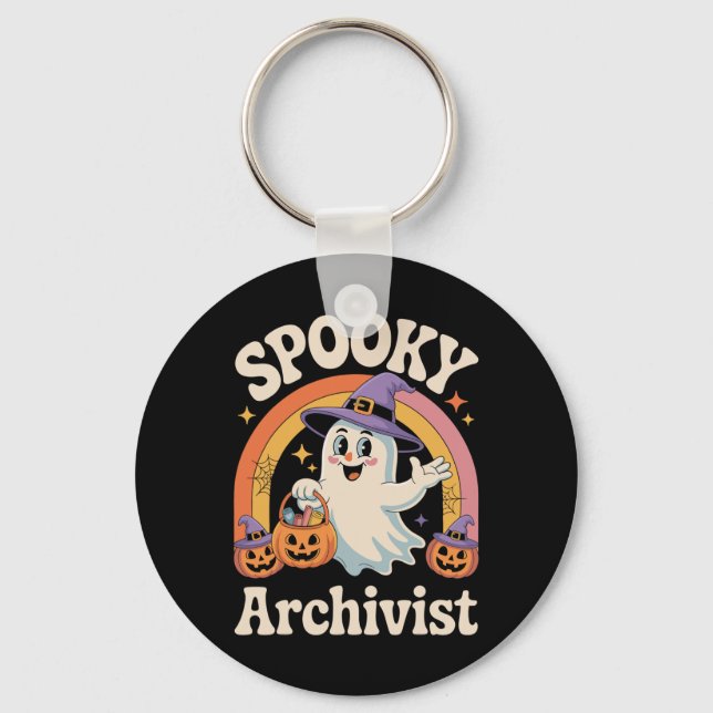 Spooky Archivist Cute Ghost Pumpkin Archives Hallo Key Ring (Front)