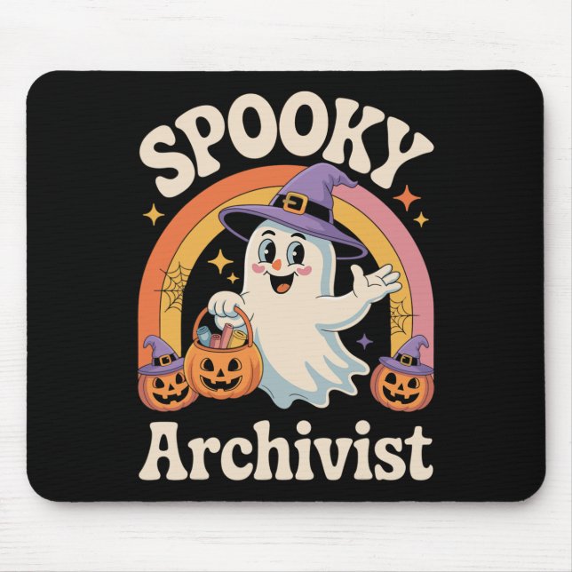 Spooky Archivist Cute Ghost Pumpkin Archives Hallo Mouse Mat (Front)