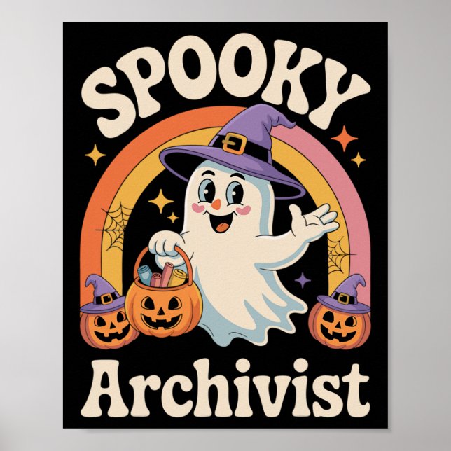 Spooky Archivist Cute Ghost Pumpkin Archives Hallo Poster (Front)