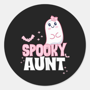 Spooky Aunt Family Cute Pink White Ghost Boo Classic Round Sticker