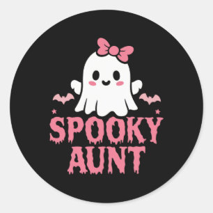 Spooky Aunt Family Cute Pink White Ghost Boo Hallo Classic Round Sticker