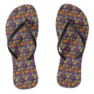 Spooky Australian Kelpie Halloween Pumpkin Flip Flops
