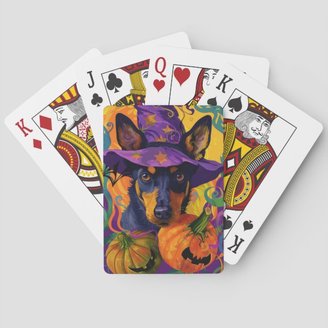 Spooky Australian Kelpie Halloween Pumpkin Playing Cards (Back)