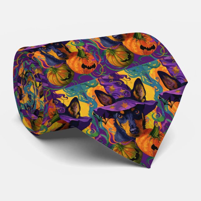 Spooky Australian Kelpie Halloween Pumpkin Tie (Rolled)