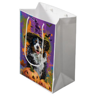 Spooky Australian Shepherd Halloween Witch Pumpkin Medium Gift Bag