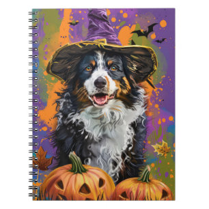 Spooky Australian Shepherd Halloween Witch Pumpkin Notebook