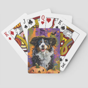 Spooky Australian Shepherd Halloween Witch Pumpkin Playing Cards